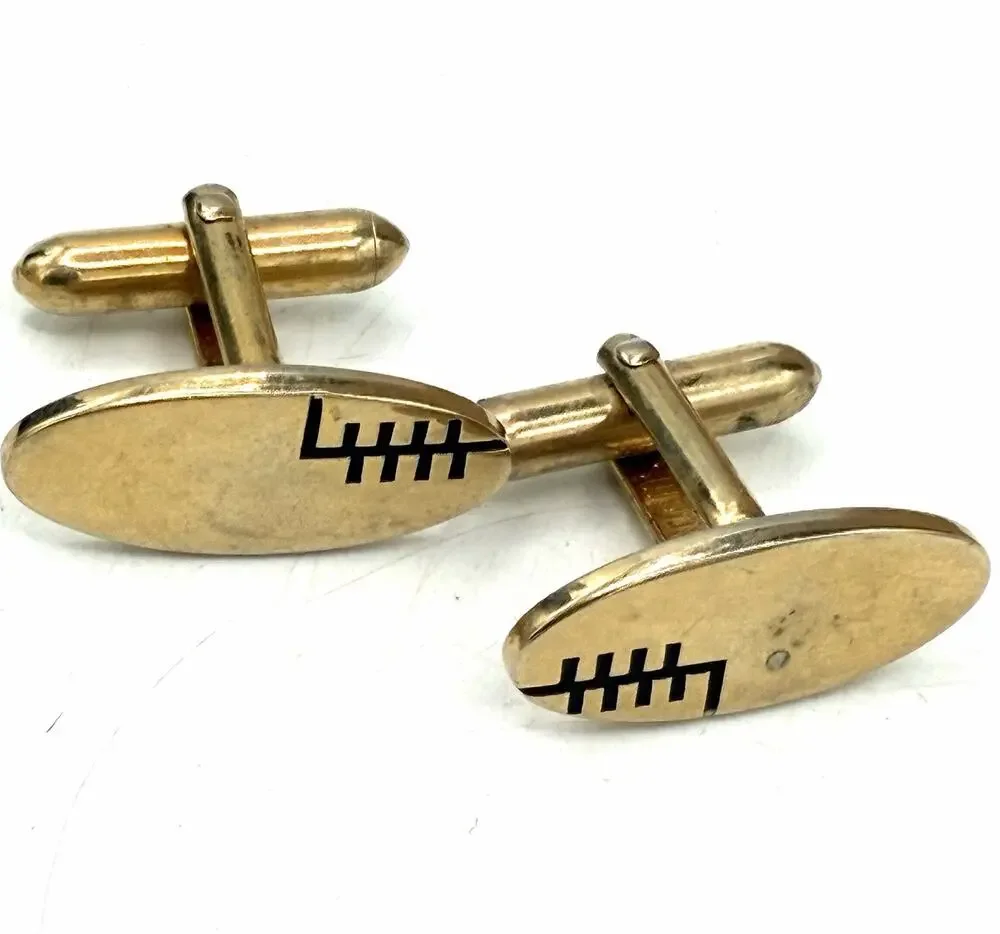 Vintage Swank Cufflinks Gold Tone Football Novelty Sports Mid Century Men
